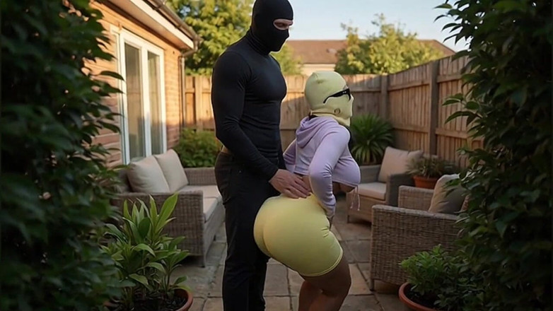 Animate golden: Tall Stepdad Pressing Petite Big Ass Stepdaughter in Backyard