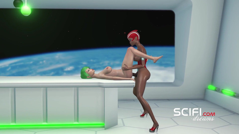 3dxpassion-transgender: Похоть научной хоти. Космический шмель играет с возбужденной девушкой на космической станции 3D