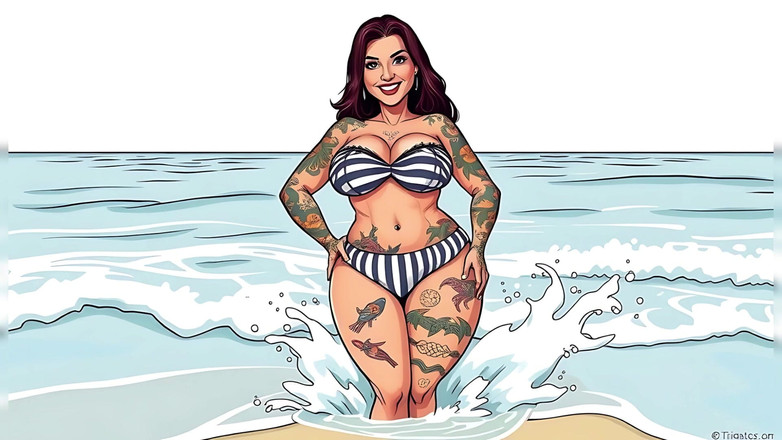 AI Porn: Ai Tattoo Art - Wanita Bikini Bengkung