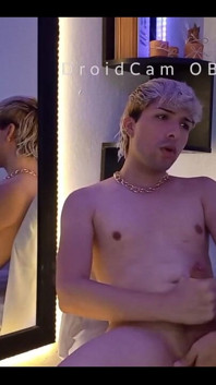 Blond Twink Stroking His Huge Uncut Cock on Webcam
