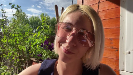 Cuteblonde666: Smoking outside showing my hairy pussy