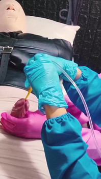 2 sadistic nurse tormenting slave with sounding