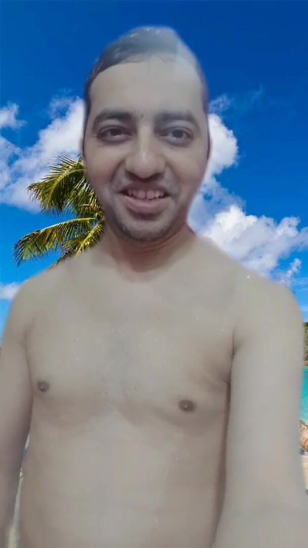 Cute & Nude Crossdresser: Nude boy on the virtual beach in AR Reels.