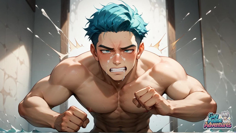 Gay Anime Adventures: Gag-würdiger creampie, typ! Wow, der blauhaarige süße hat duschsex!