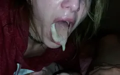 Homemade Amateur Cheating Wife Sucks Big Dick and Gets Massive Cum in Mouth Swallows Every Drop