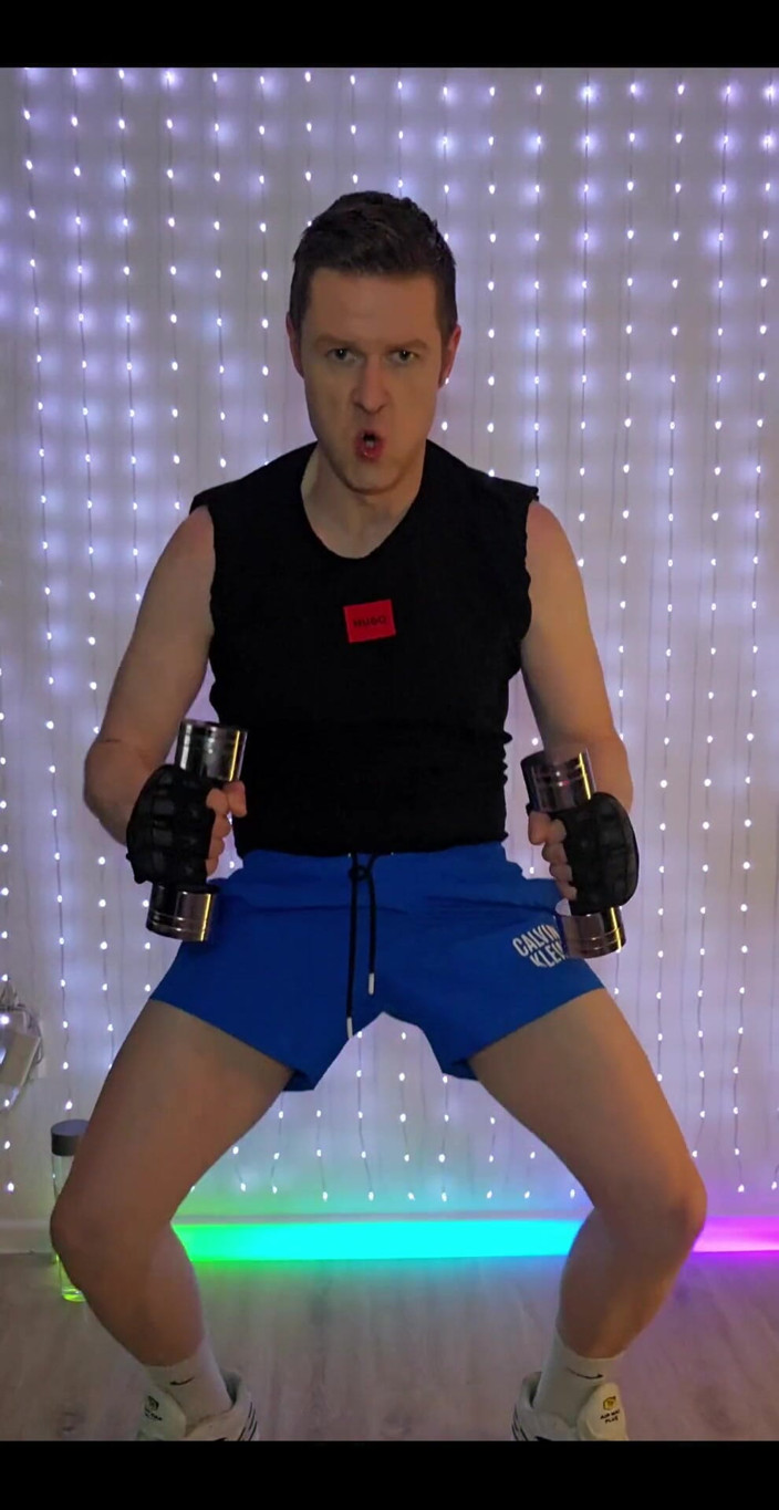 Roman Heart: Fitness Workout in Blue Ck Shorts