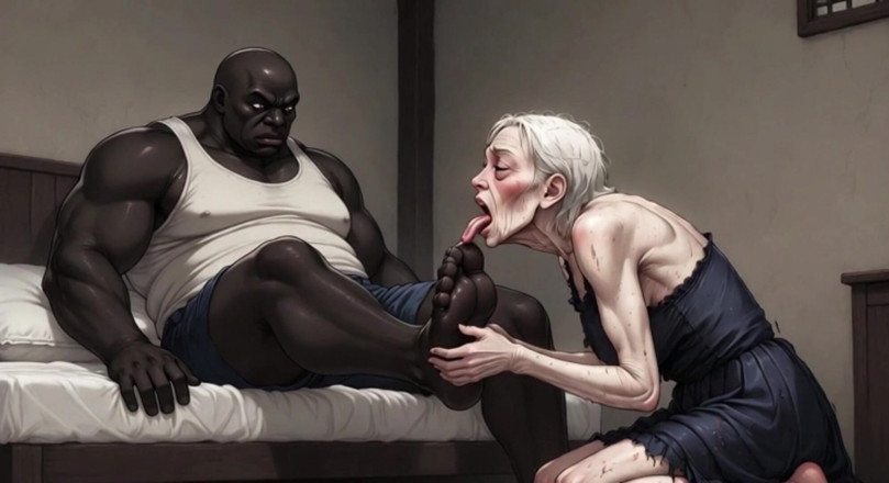YOUR BEST FANTASY: 90 Year Old Granny Slave Licking Giant Black Man Feet -...