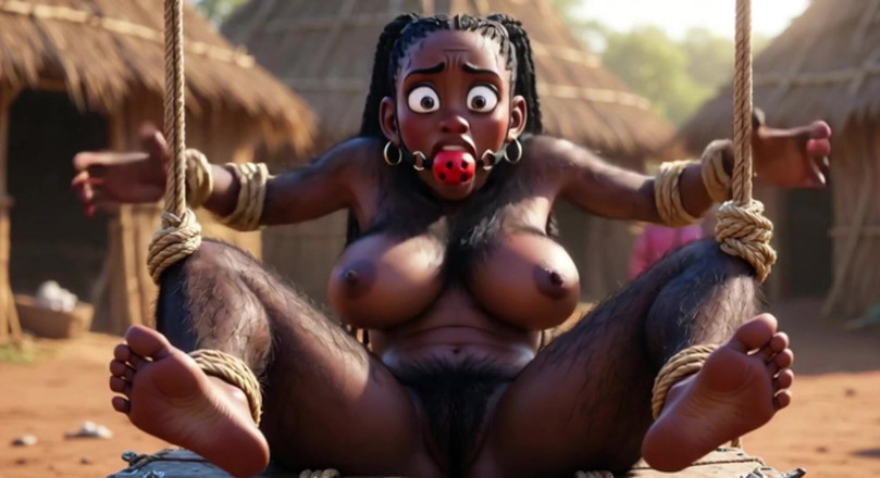 Anime Hentai: African Black Hairy Woman in Bondage - Waiting to Be Fucked...