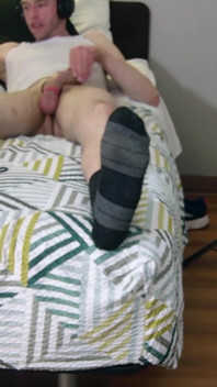 Laying Down on Bed Jerking off with Socks on See My Size 15 and Massive Legs as U