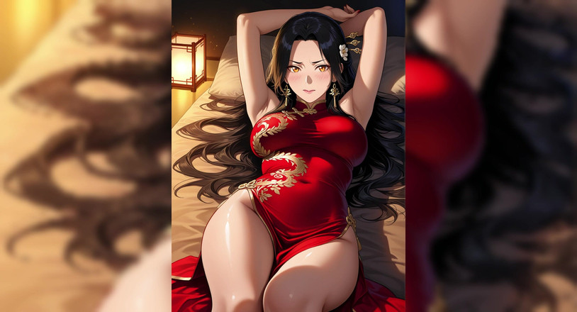 AI Porn: 赤いドレス 魅惑的なワイフ
