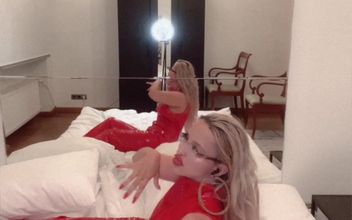Lick Oil off Ass Dancing in Red Catsuit Liquid