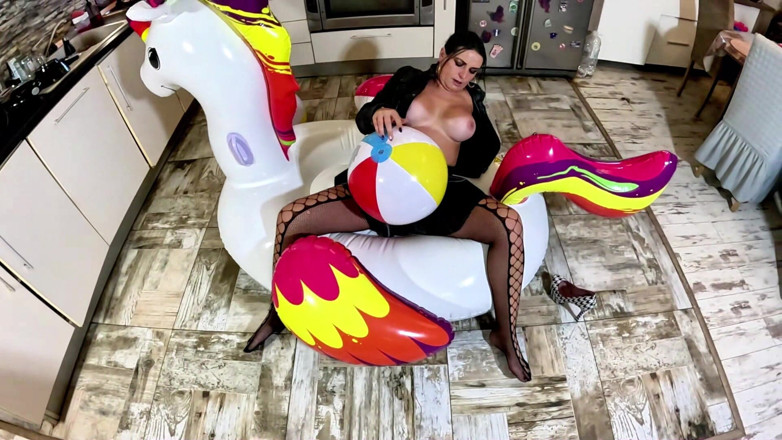 MilfyCalla: Dominant Biker Leather MILF Inflatable Office Fantasy. Beach Balls, Oral,...