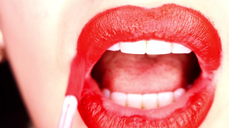 Goddess Misha Goldy: 4K Applying red lipstick and smoking hookah on black background