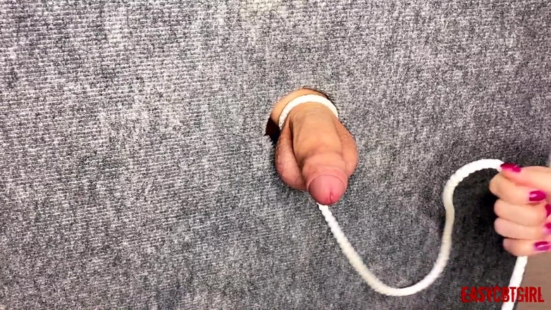 Mistress Tightly Tied the Slave's Cock and Balls by Hanging a Load on Them Easycbtgirl