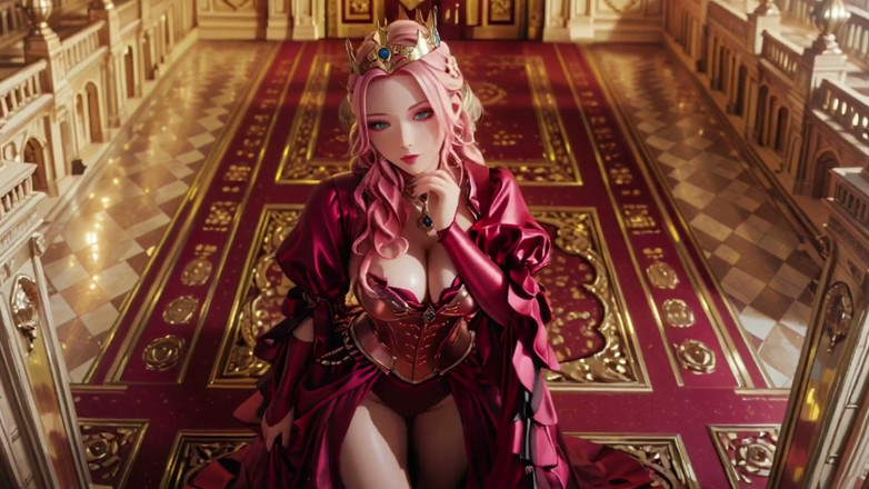 Seraphina Vale: Crimson Troon de roze koningin kroning! Dieprode zijde, gouden goblet...