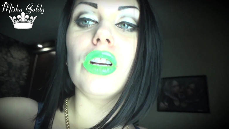Goddess Misha Goldy: Mesmerized phosphoric glossy green lips