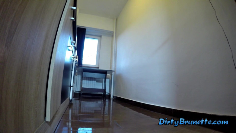Dirty Brunette: Dumb brunette washes the floor