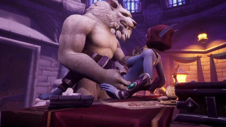 Wraith ward: Vlkodlak šuká Nočního elfa na stole