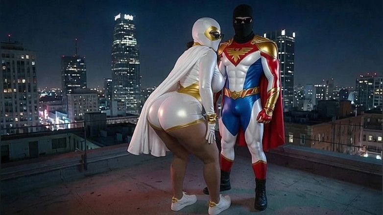 Animate golden: Zierliche superheldin zeigt und twerking ihren massiven arsch