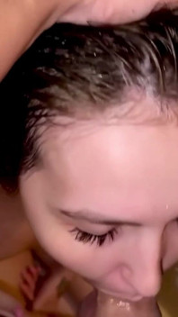 Stepmom Tries to Take It All in Her Mouth While Sitting in the Shower