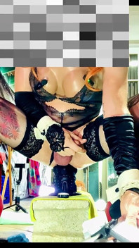 Cute Femboy in Black Lingerie Fucking Anal Monster Dildo
