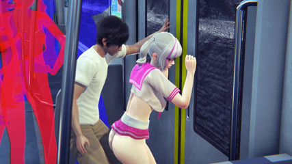 Waifu club 3D: Kerel masturbeert het poesje van een studente in de metroauto