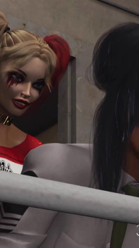 Harley Quinn se folla duro a una guardiana de prisión con un cinturón