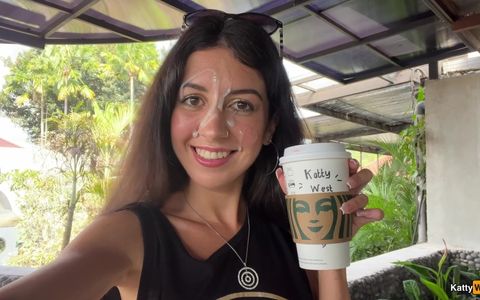 Crazy Cumwalk in Starbucks - Blowjob in Public Toilet, Drinking Coffee with Sperm