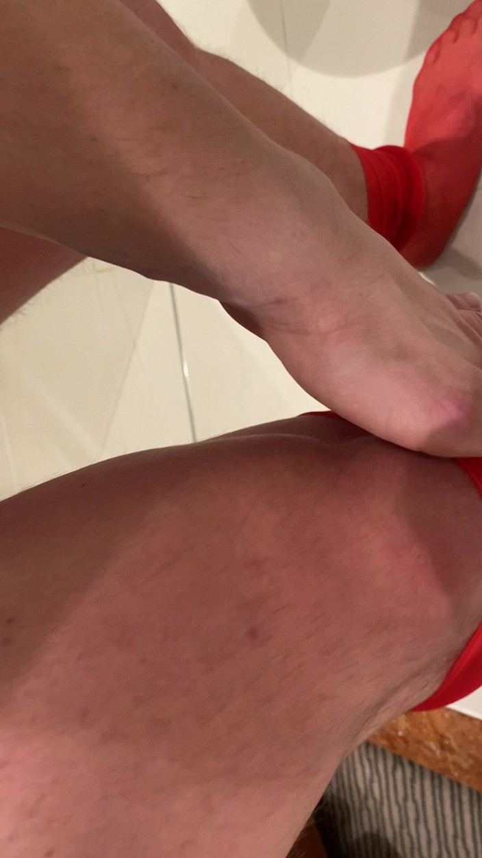 FlowingSpring247: Red Latex Stockings Dildo Masturbation