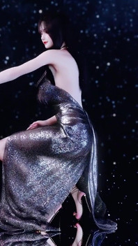 Glossy Korean-style Beauty, Seductive Evening Gown, High Heels, Big Boobs, Big Butt, Shaved Pussy, Tight Pussy
