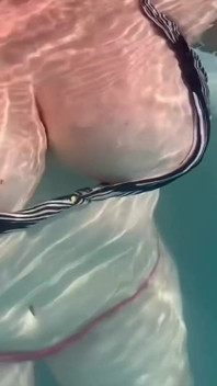 Artemisia Love Flashing Her Perfect Big Tits Underwater and Smoking a Cigarette