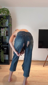 Sexy Blonde Teasing Juicy Ass and Tits in Ripped Jeans