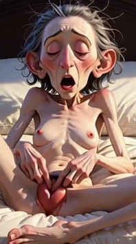 Extremely Skinny Old Woman Masturbates Her Tight Pussy with Her Fingers