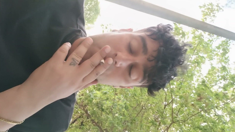 Idmir Sugary: Smoking Outdoor and Showing Balls and Soft Uncut Cock