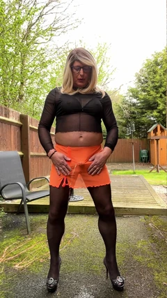 Amateur Crossdresser Kellycd2022 Sexy MILF Pissing and Masturbating in Black Seamless Pantyhose Outdoors