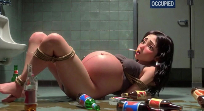 YOUR BEST FANTASY: Broken Pregnant Slut Tied in Public Restroom - Smoking &amp; Begging to...