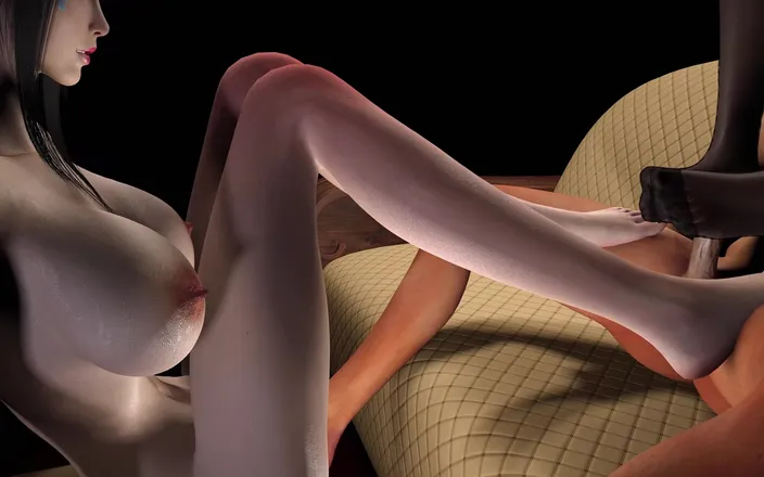 Why fuck so hard: 3D Super Hot Threesome Fetish Footjob Sex with Big Cock
