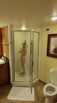 Hubby Checking up While I'm Shooting a Little Shower Video