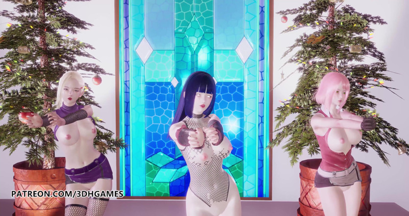 3D-Hentai Games: Два раза - чувствуй специальный обнаженный танец Ino Sakura Hinata 3D эротический танец Наруто Хентай