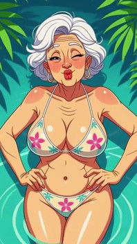 Flirty Animated Grandma in Bikini