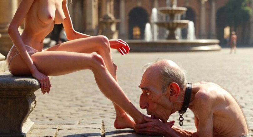YOUR BEST FANTASY: Submissive Man Worshipping Mistress Feet in Plaza