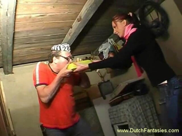 Dutch Fantasies: Redhead teen blows and rides guy's hard wang