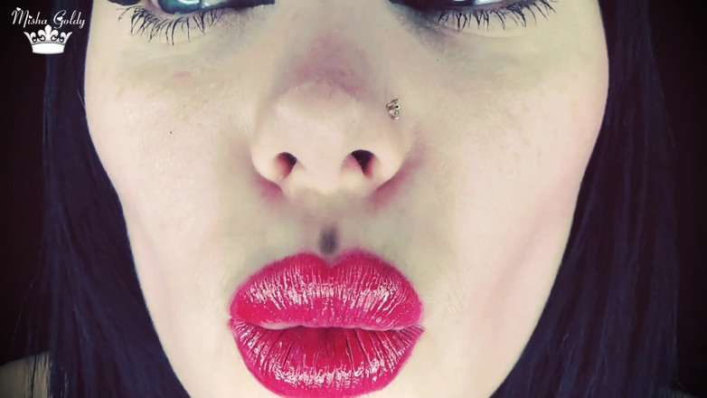 Goddess Misha Goldy: My red kisses make you cum on my face in...