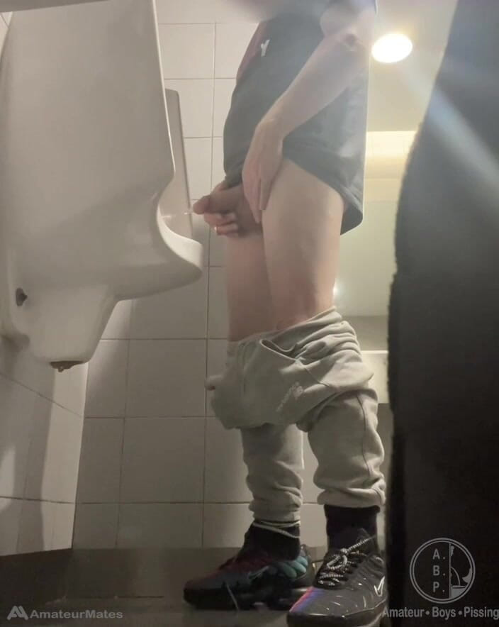 AmateurBoysPissing: 2 Boys in Sneakers Having Fun at Public Toilets' Urinal