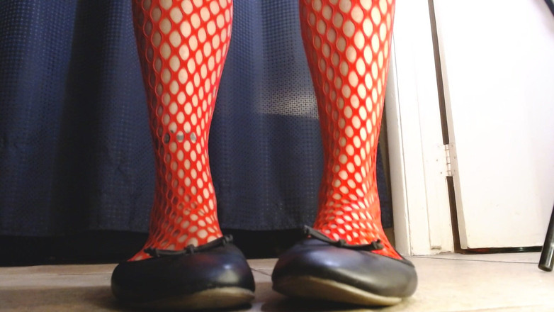 Abby Anna: Red Fishnets baletní ploché honění hra s dilatací toe