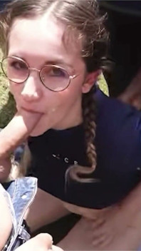 Nerdy Girl Swallows Loads During Dogging Session