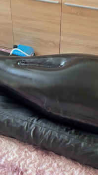 Wife Punishes Her Slave in Full-body-inflate Latex Bag - Estim - Restricted Breathing - Bagged