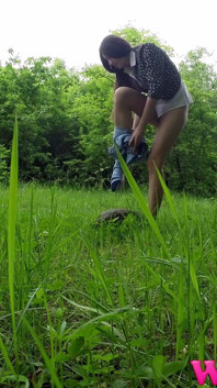 Shy Brunette Pee Outdoor and Rubs Her Wet Pussy and Pee on a Rock