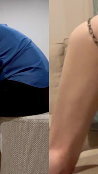 Un esclave à genoux avec ses couilles enchaînées derrière lui se fait traire la bite et ses orgasmes ruinés 4 fois de suite