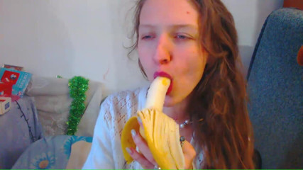 AnnaNotIdealAngel: Banana blowjob and red natural very long hair and blue...
